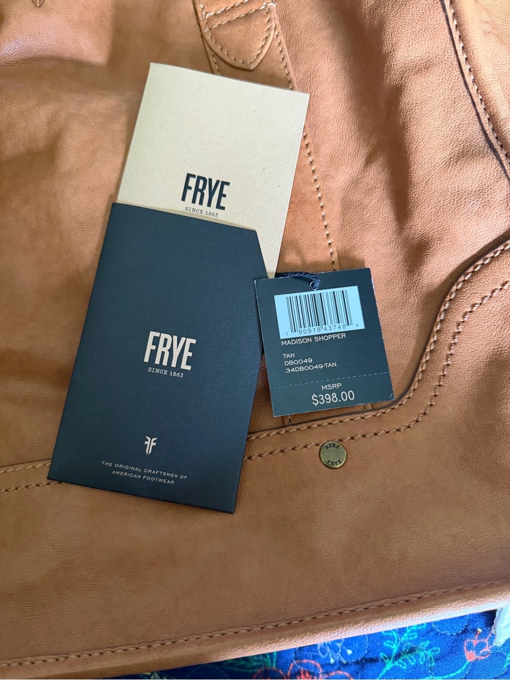 Frye Tan Leather Madison Tote with Double Handles - Picture 8 of 8